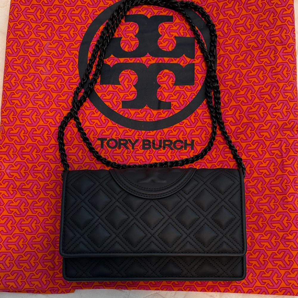 Tory Burch Matte Black Small Fleming